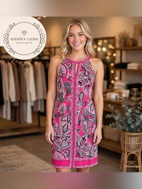INC International Concepts Pink Paisley Halter Dress